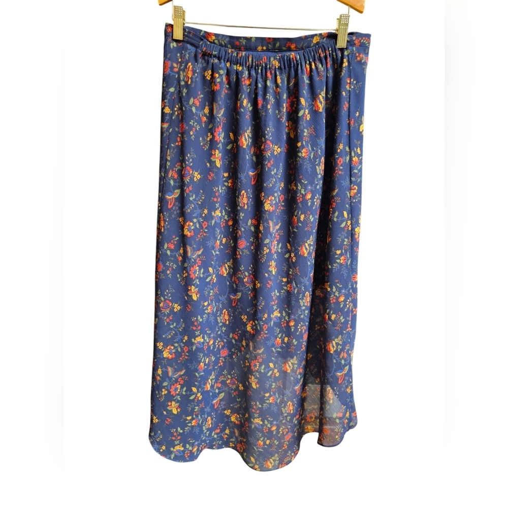 Madewell Women's Blue Asymmetrical High low Floral Print Calf Length Skirt 6 - Picture 5 of 8